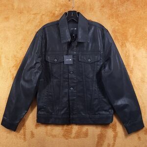 JOES Jean Jacket Mens Small Black Coated Trucker Button Up Two Front Pocket $298